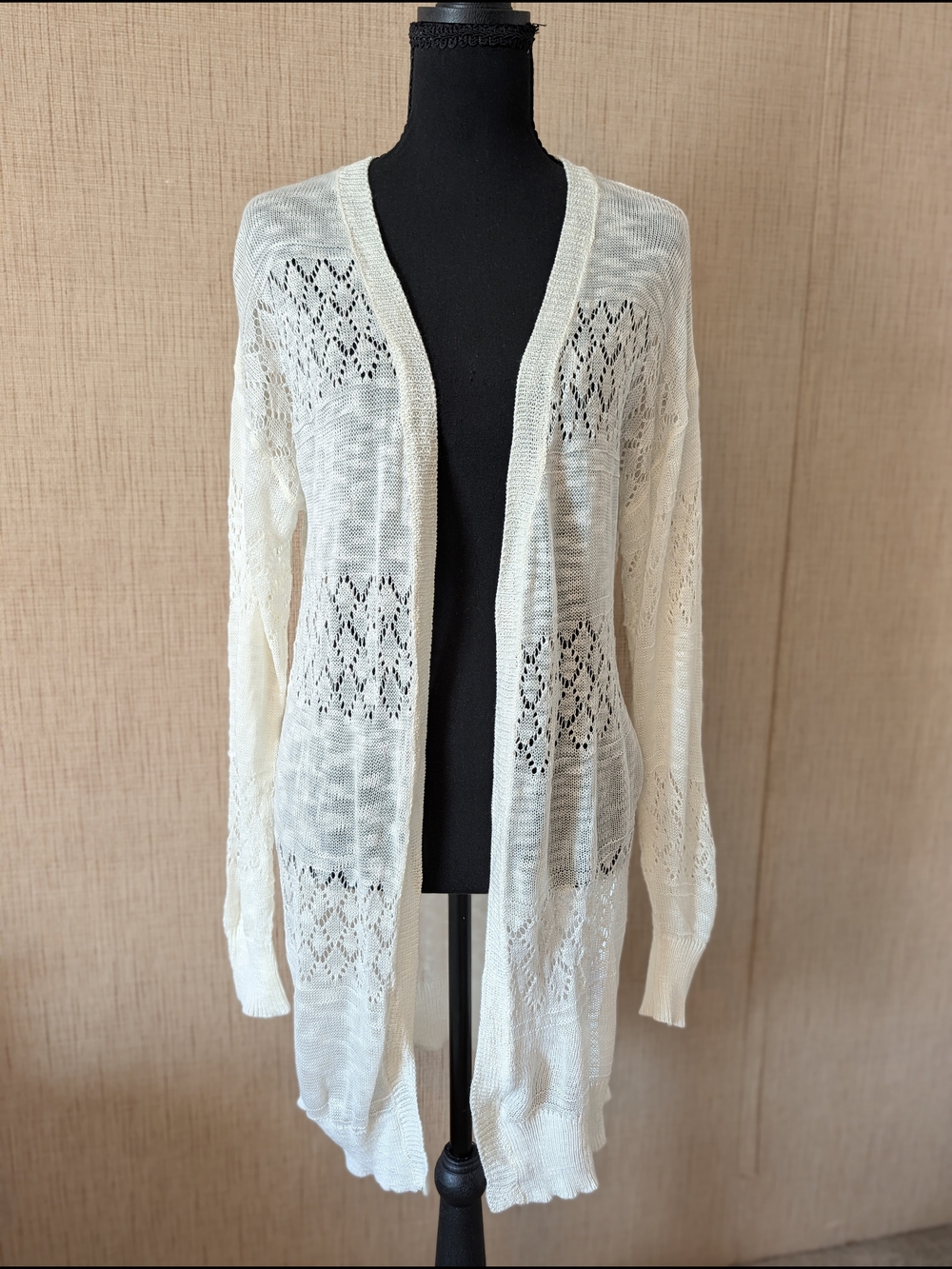 Open-Front Ivory Lace Knit Cardigan for Women - Lightweight Layering